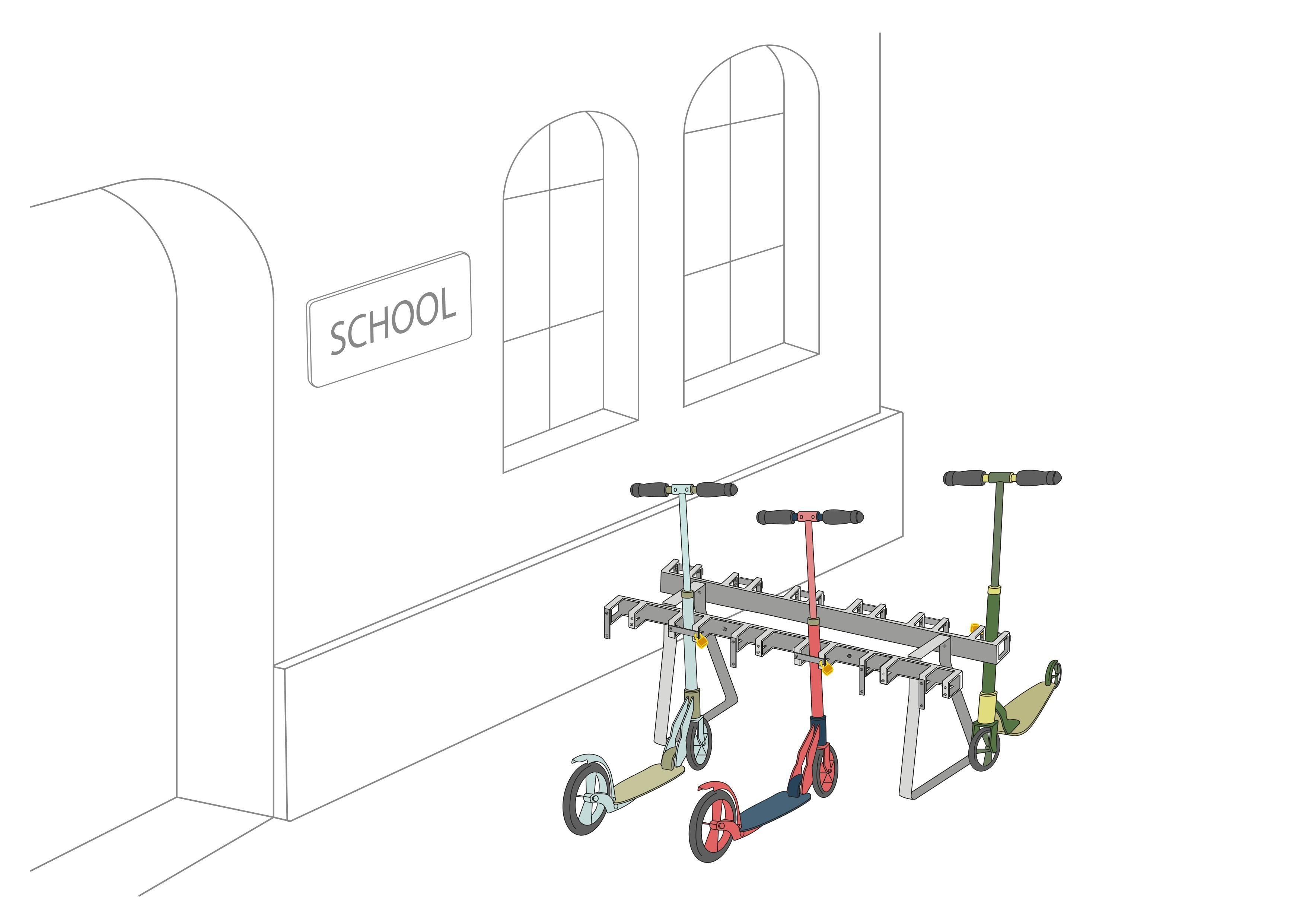 support pour trottinettes avec 12 places de stationnement verrouillables  double face (pose libre ou à sceller)