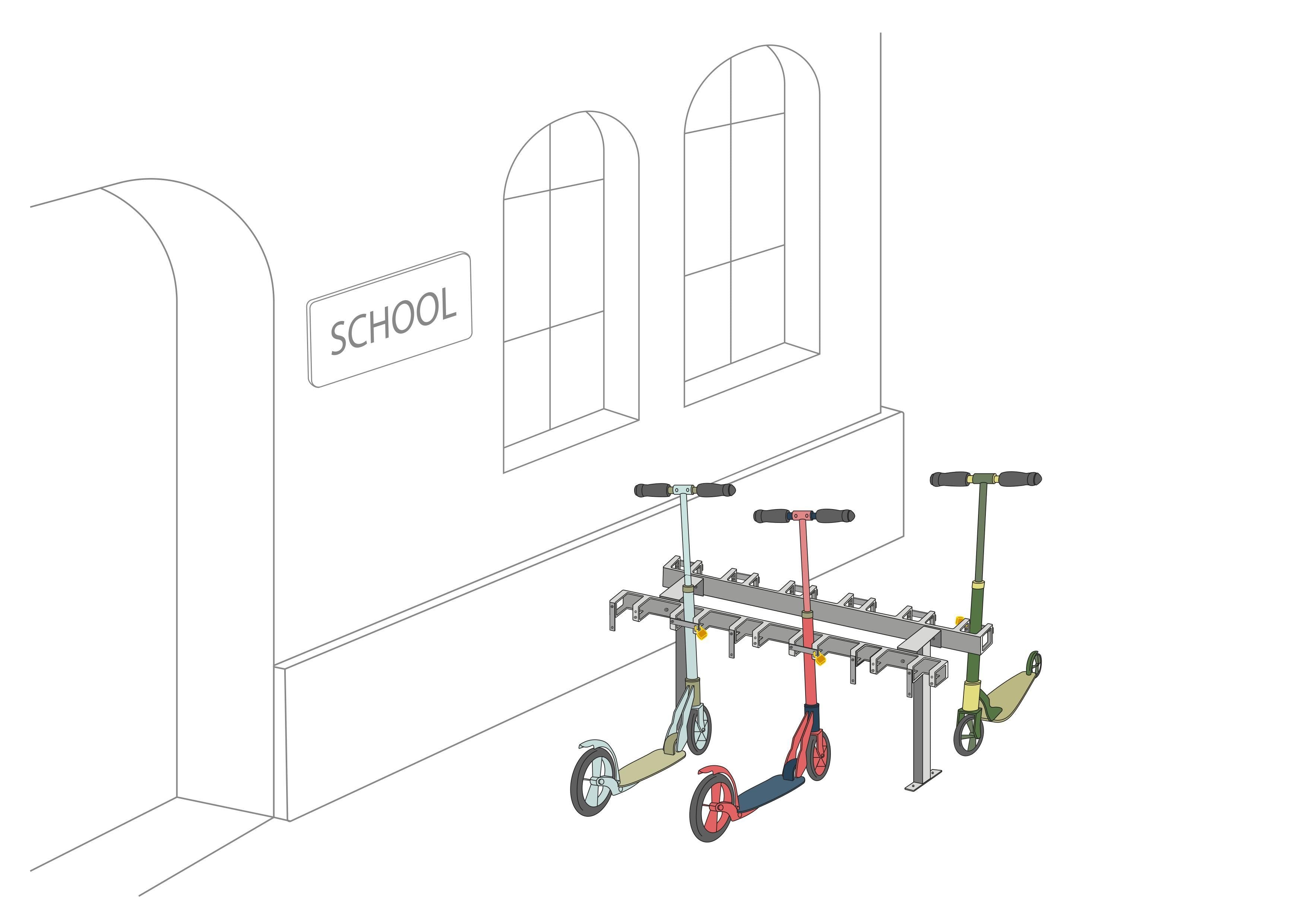 support pour trottinettes avec 12 places de stationnement verrouillables  double face (pose libre ou à sceller)