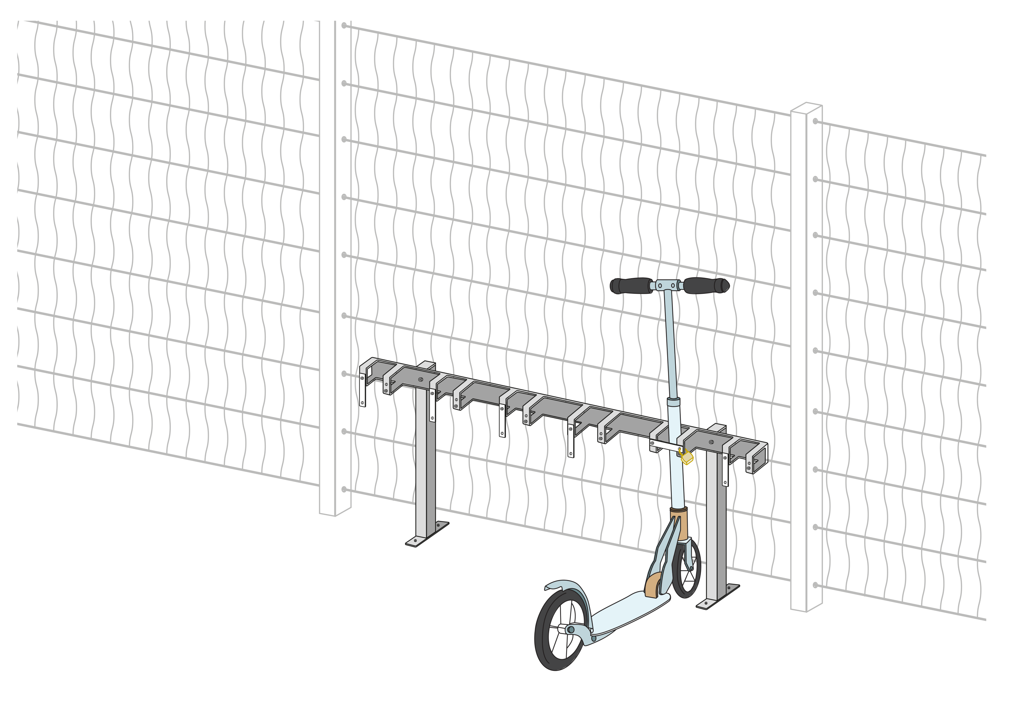 6 Stellplätze für Tretroller mit Bodenstehern