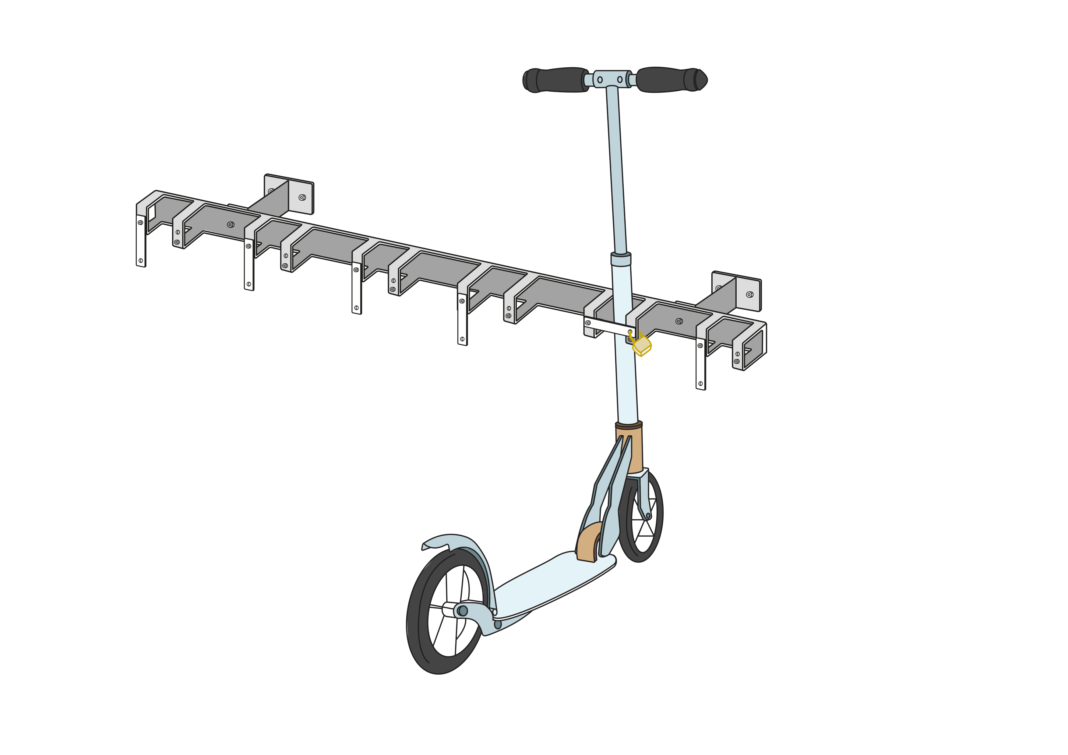 6 Stellplätze für Tretroller mit Wandbügel