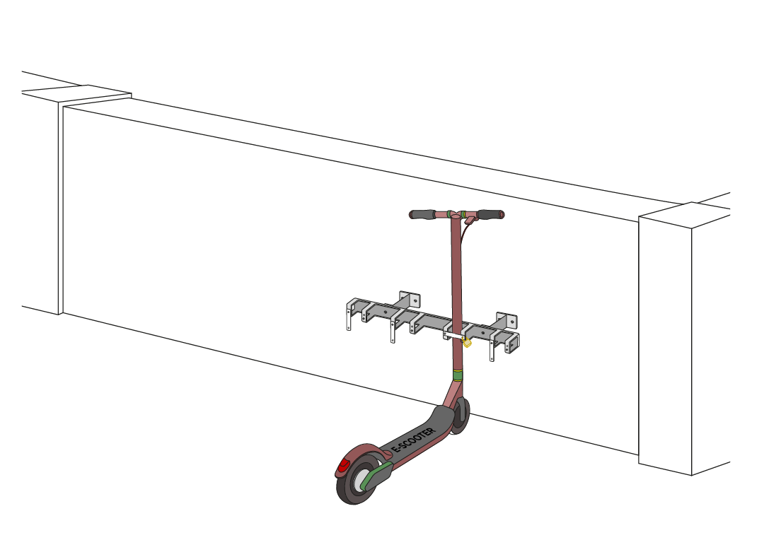 Support pour trottinettes avec 4 emplacements verrouillables pour les trottinettes électriques et les trottinettes à pédales