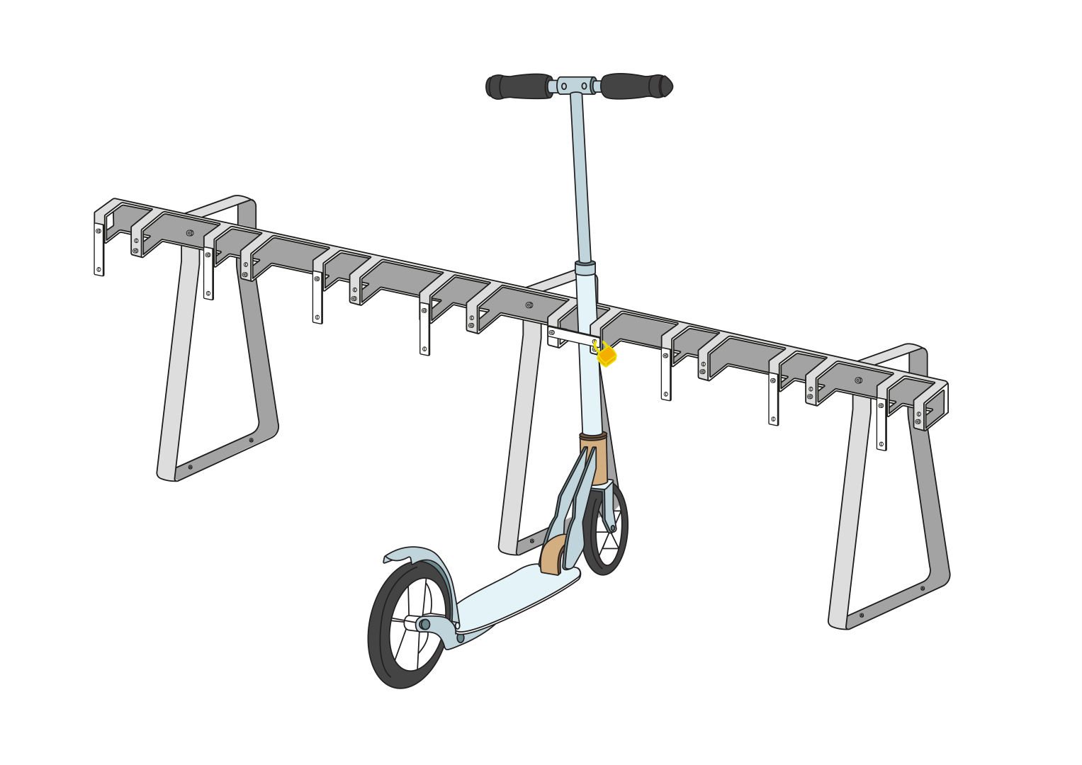 Support pour trottinettes avec 8 places de stationnement verrouillables pour les trottinettes