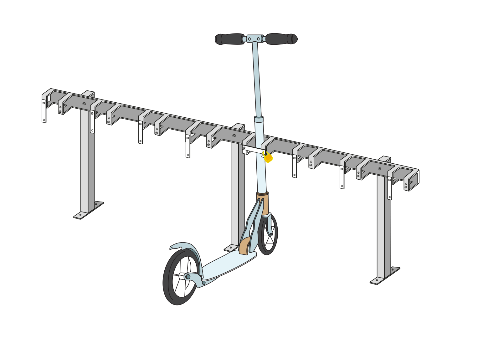 Support pour trottinettes avec 8 places de stationnement verrouillables pour les trottinettes