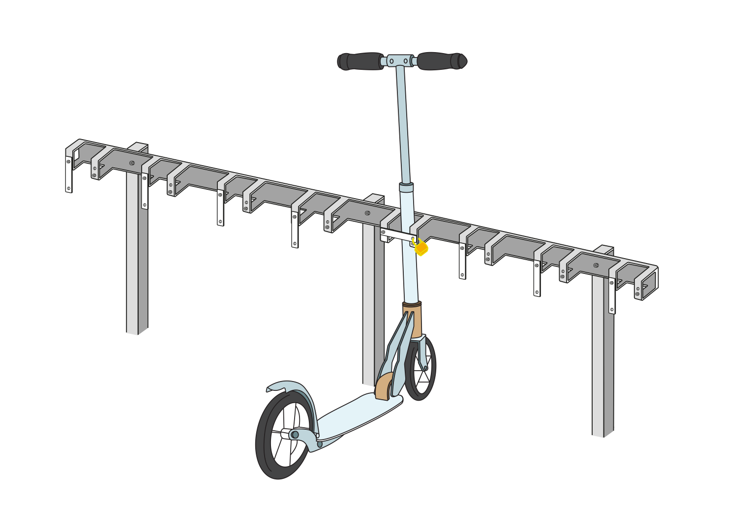 Support pour trottinettes avec 8 places de stationnement verrouillables pour les trottinettes