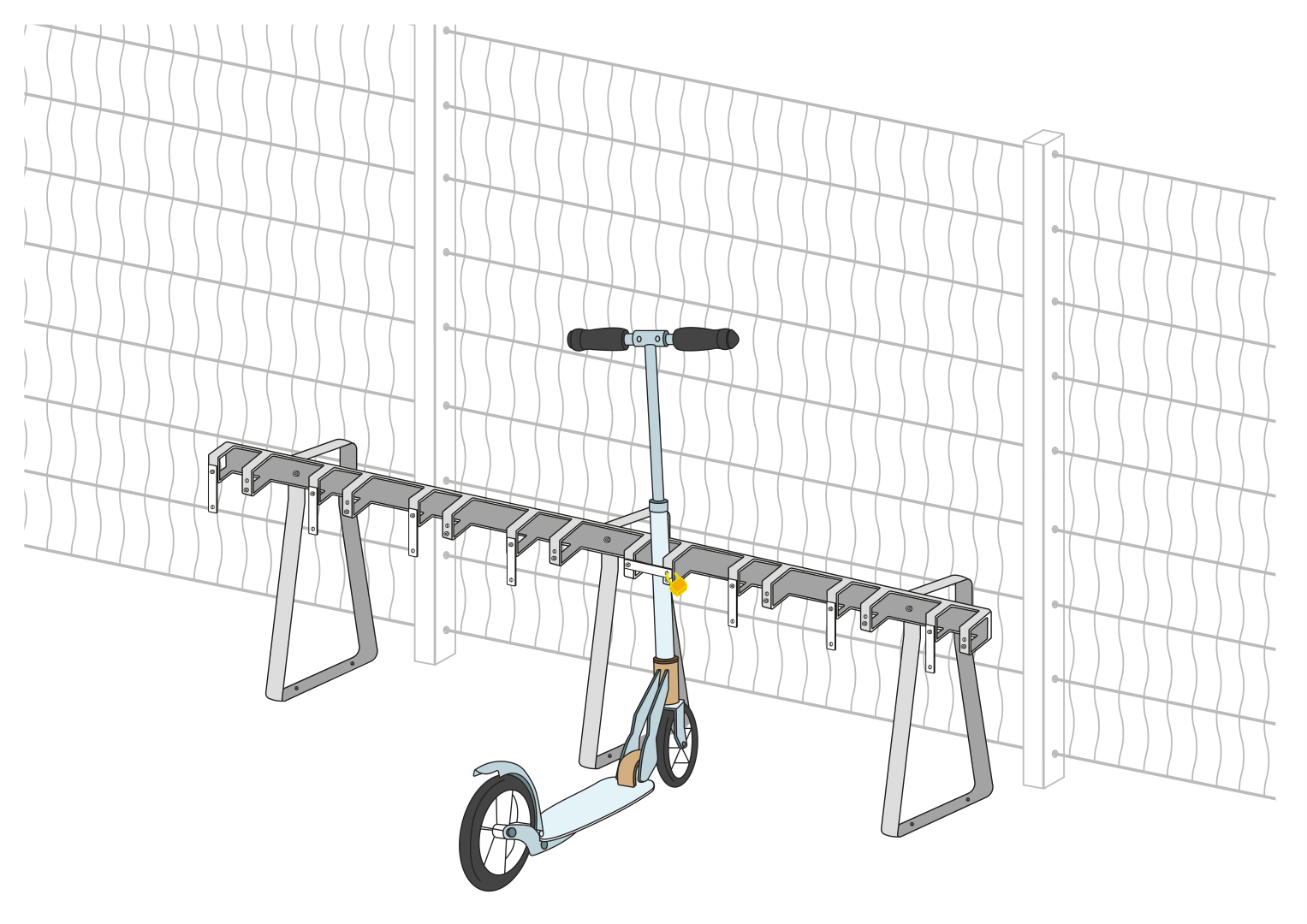 Support pour trottinettes avec 8 places de stationnement verrouillables pour les trottinettes