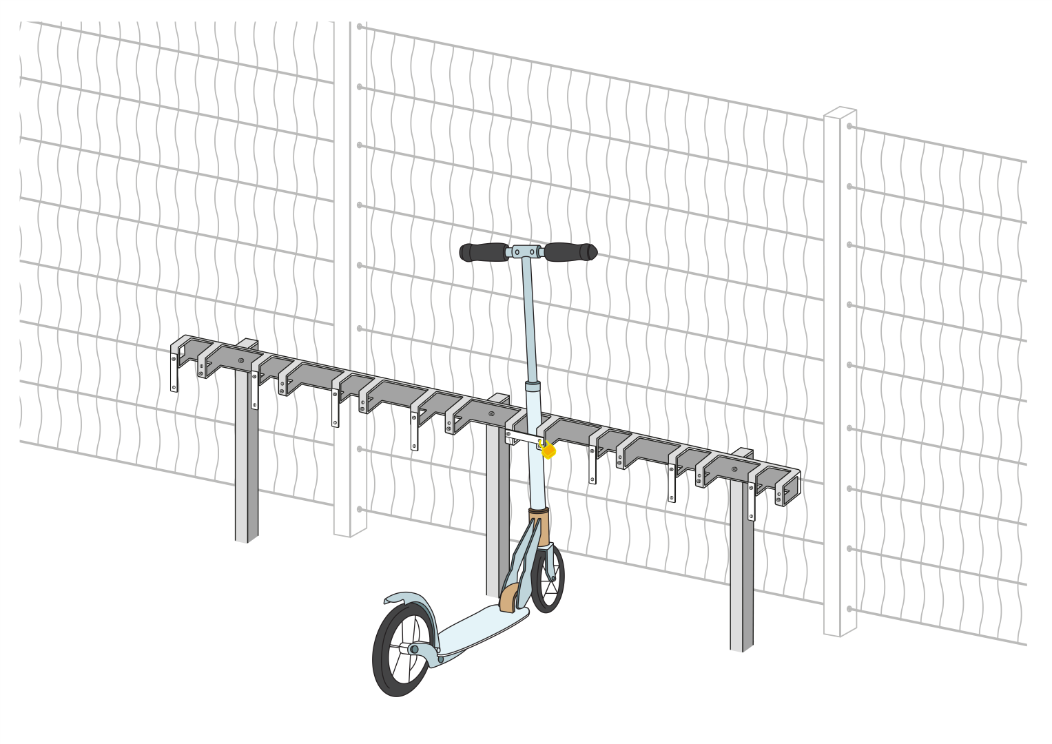 Support pour trottinettes avec 8 places de stationnement verrouillables pour les trottinettes