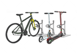 CLEDO - support pour trottinettes et vélos avec un nombre de places de stationnement verrouillables au choix  pour les trottinettes électriques, les trottinettes à pédales et les vélos.