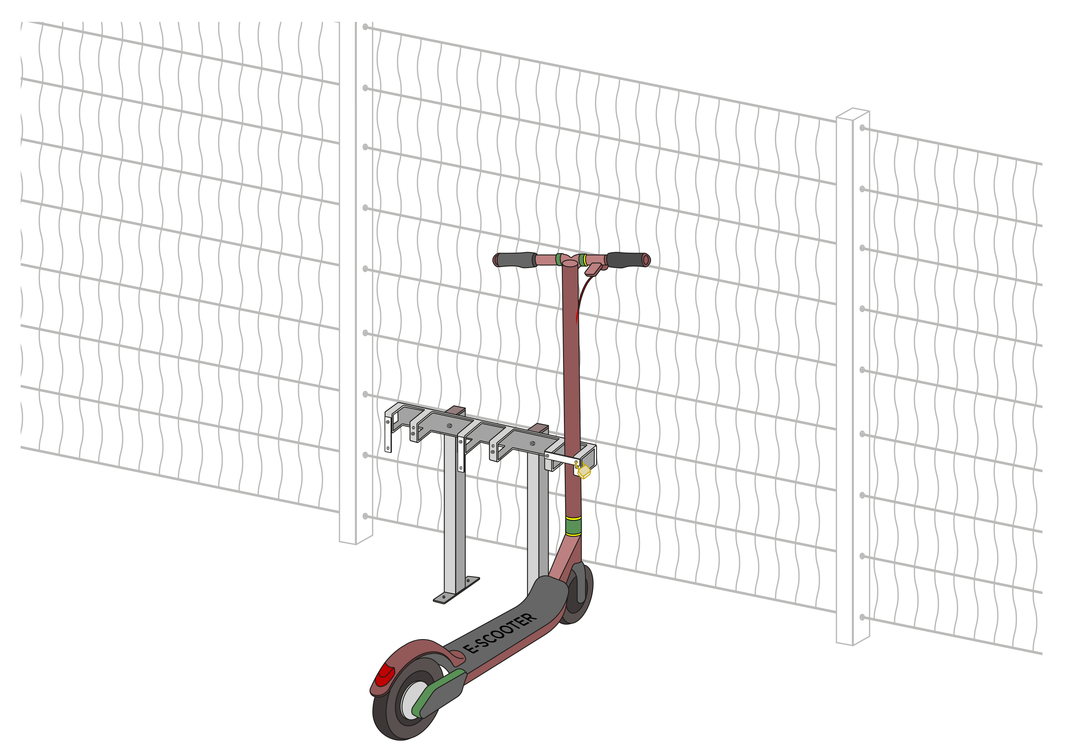 Support pour trottinettes avec 3 emplacements verrouillables pour les e-trottinettes et les trottinettes à pédales