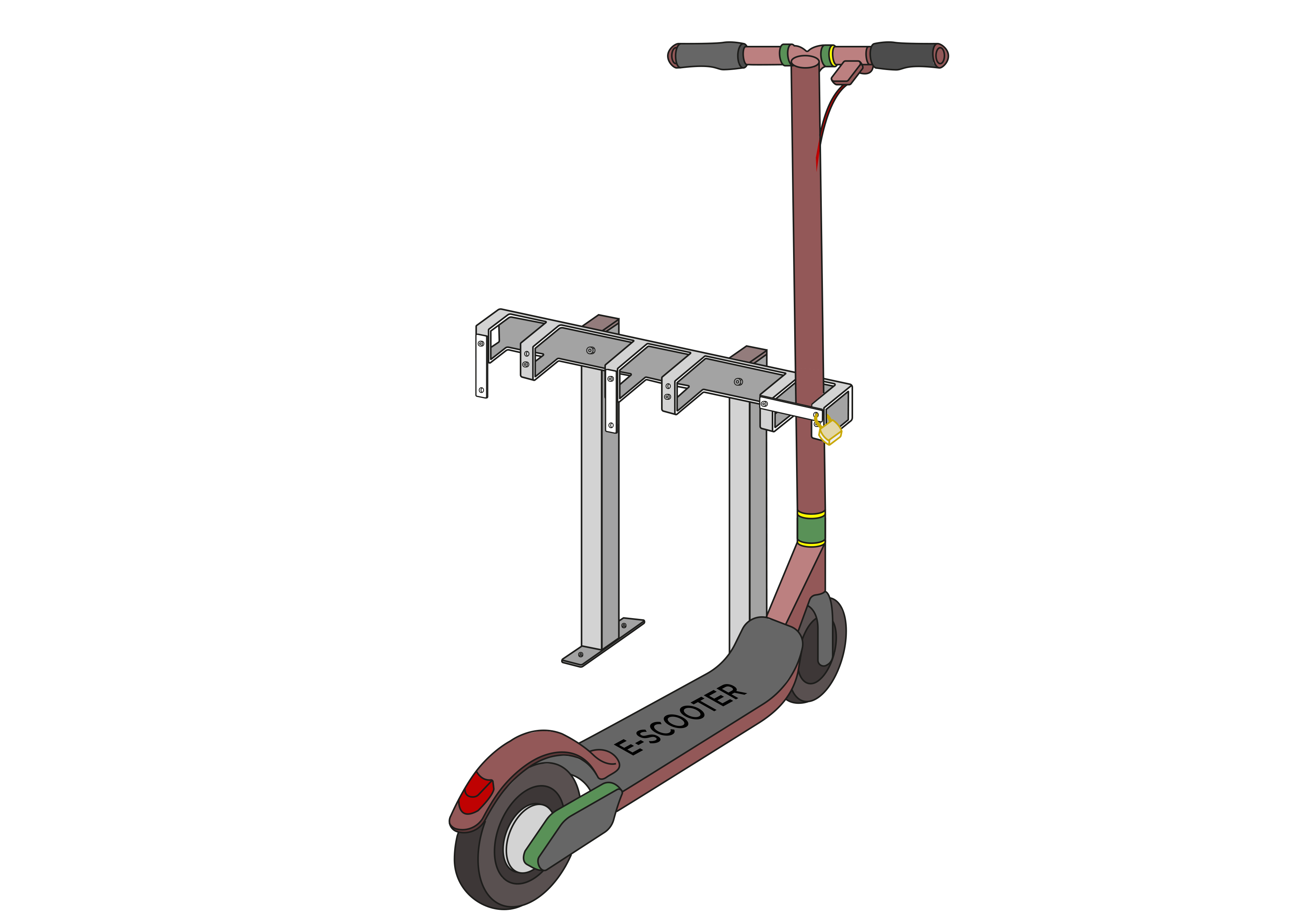 Support pour trottinettes avec 3 emplacements verrouillables pour les e-trottinettes et les trottinettes à pédales