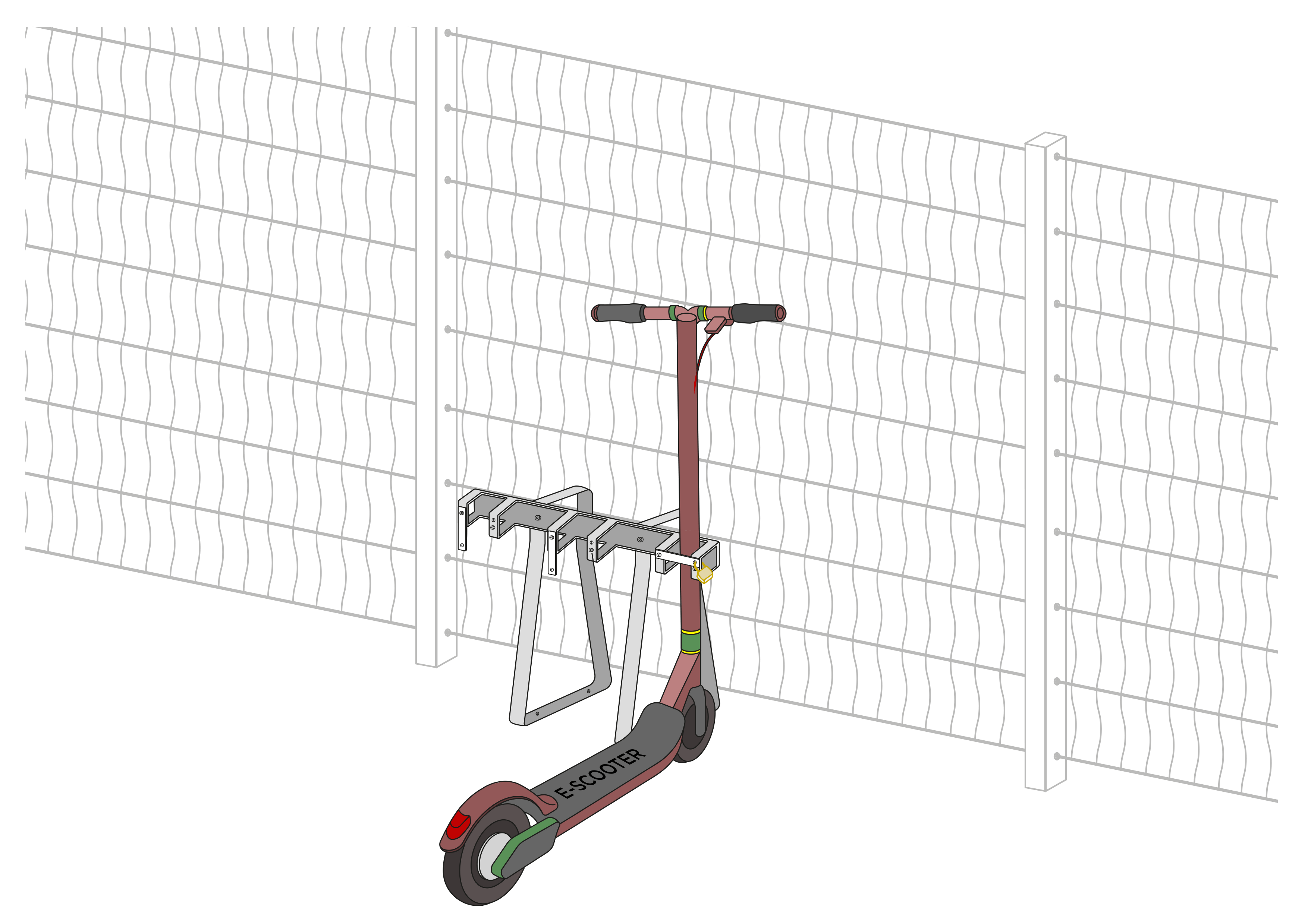 Support pour trottinettes avec 3 emplacements verrouillables pour les e-trottinettes et les trottinettes à pédales