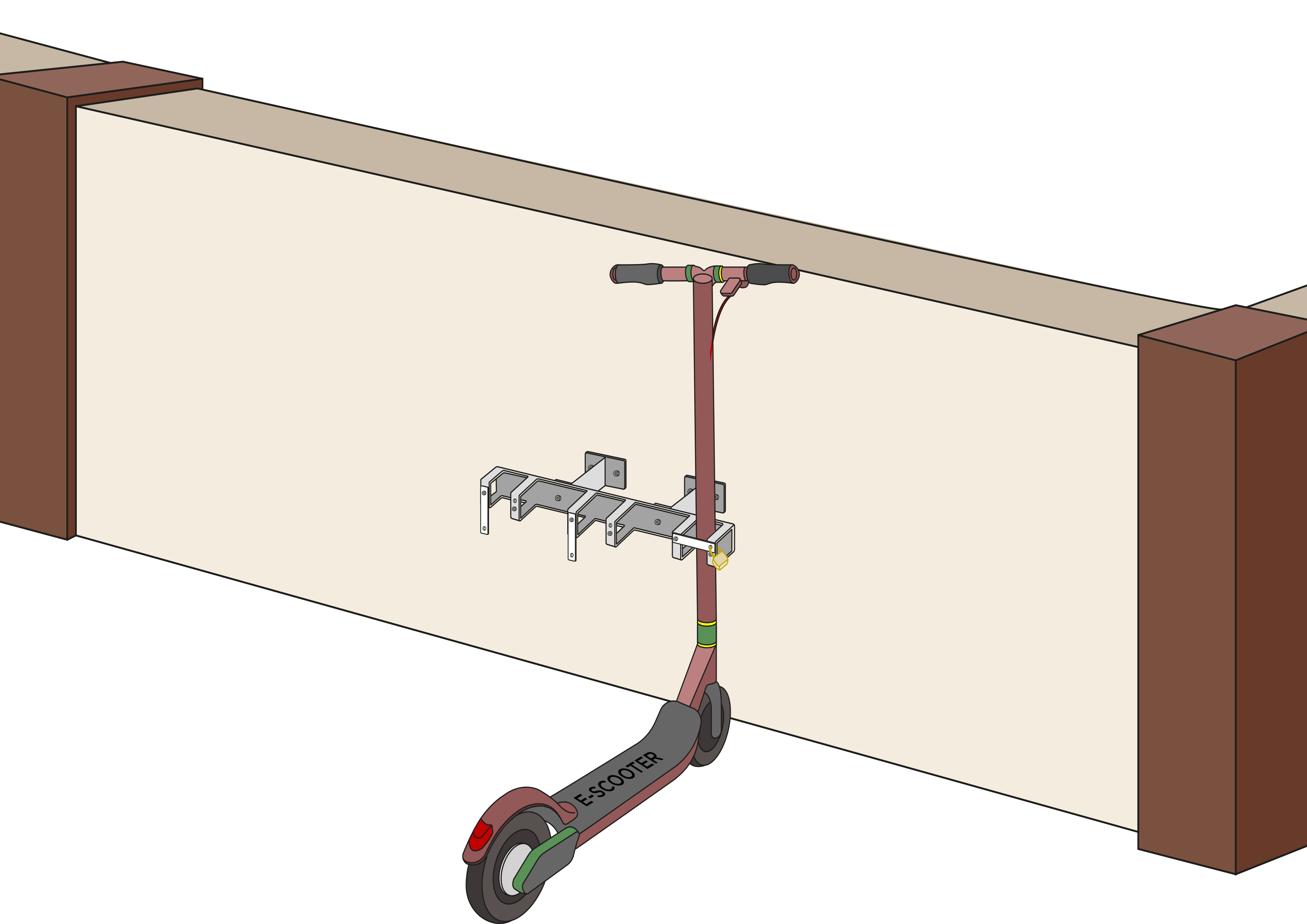 Support pour trottinettes avec 3 emplacements verrouillables pour les e-trottinettes et les trottinettes à pédales