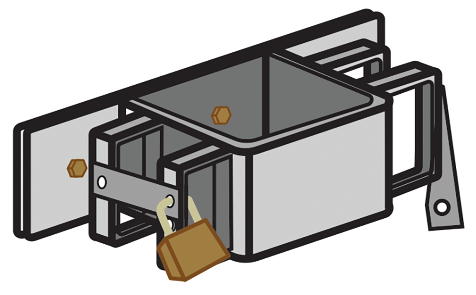 Zoom sur le système de verrouillage - Support pour trottinettes avec 2 places de stationnement verrouillables pour les trottinettes (parallèles au mur)