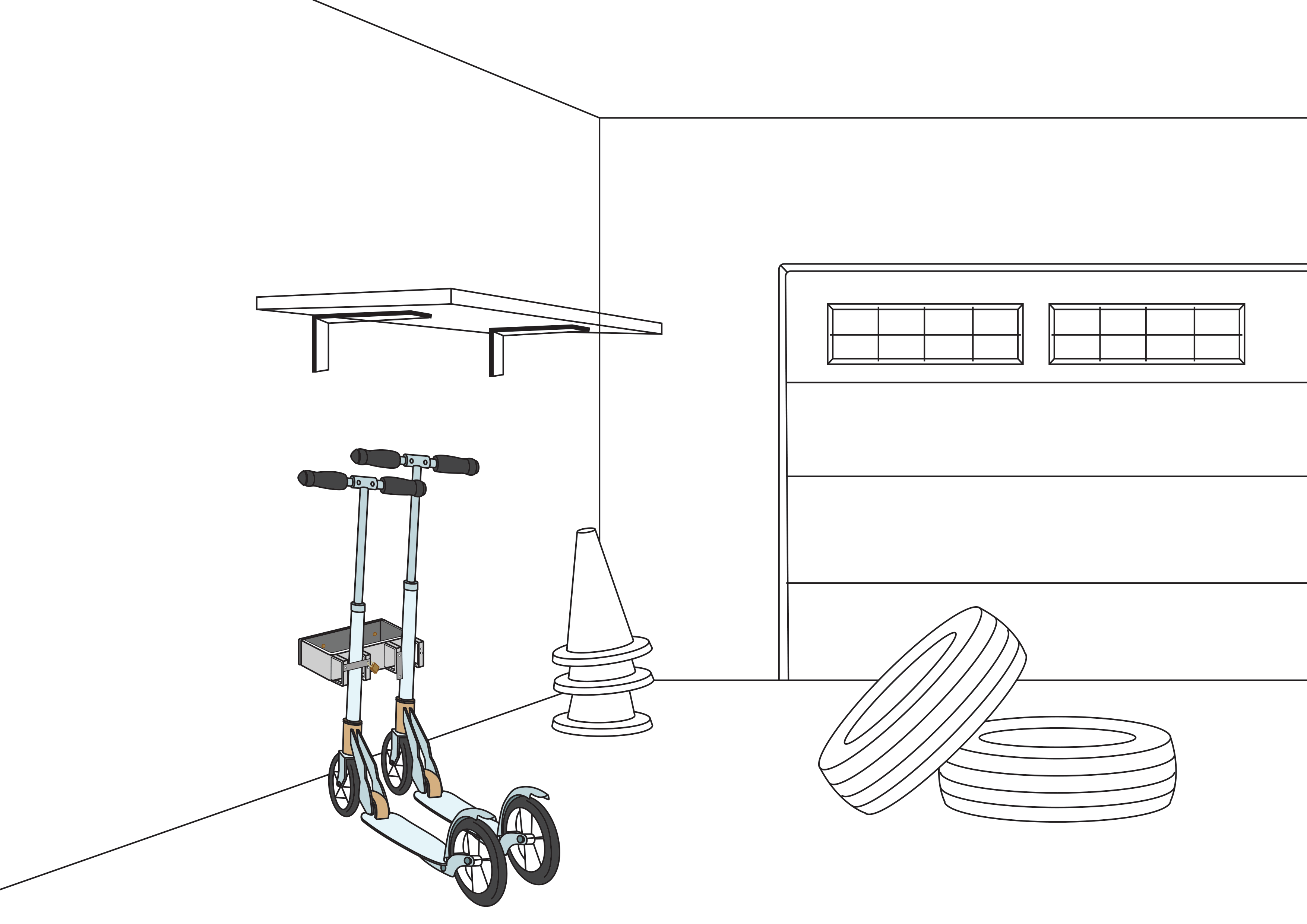Support pour trottinettes avec 2 places de stationnement verrouillables pour trottinettes (face au mur)