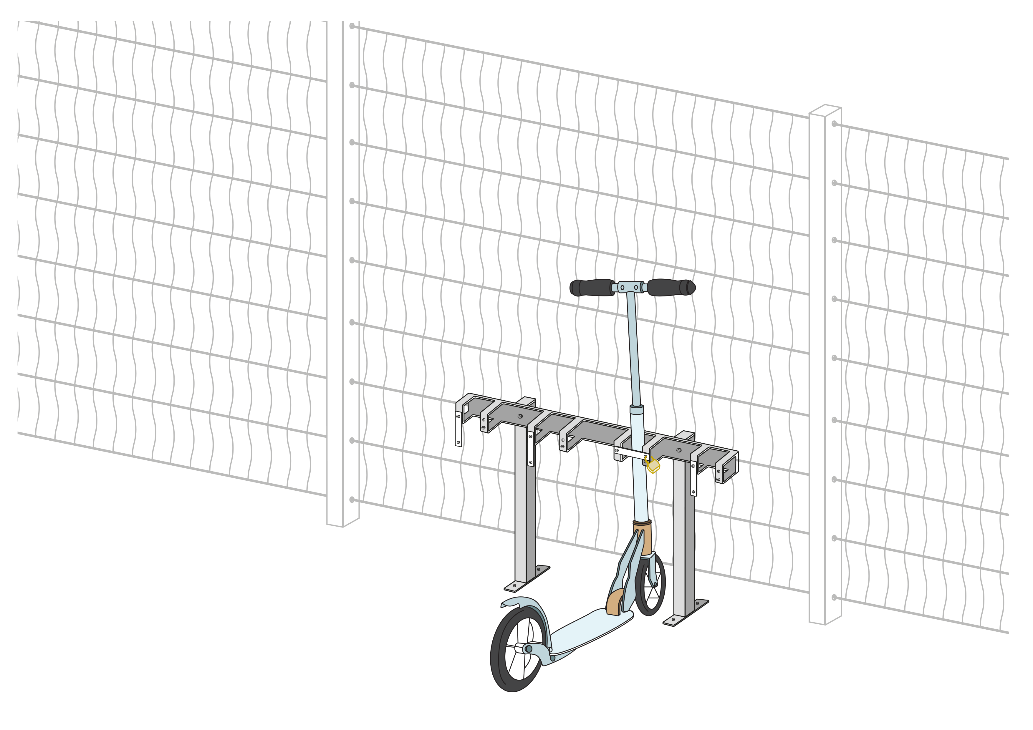 Support pour trottinettes avec 4 places de stationnement verrouillables