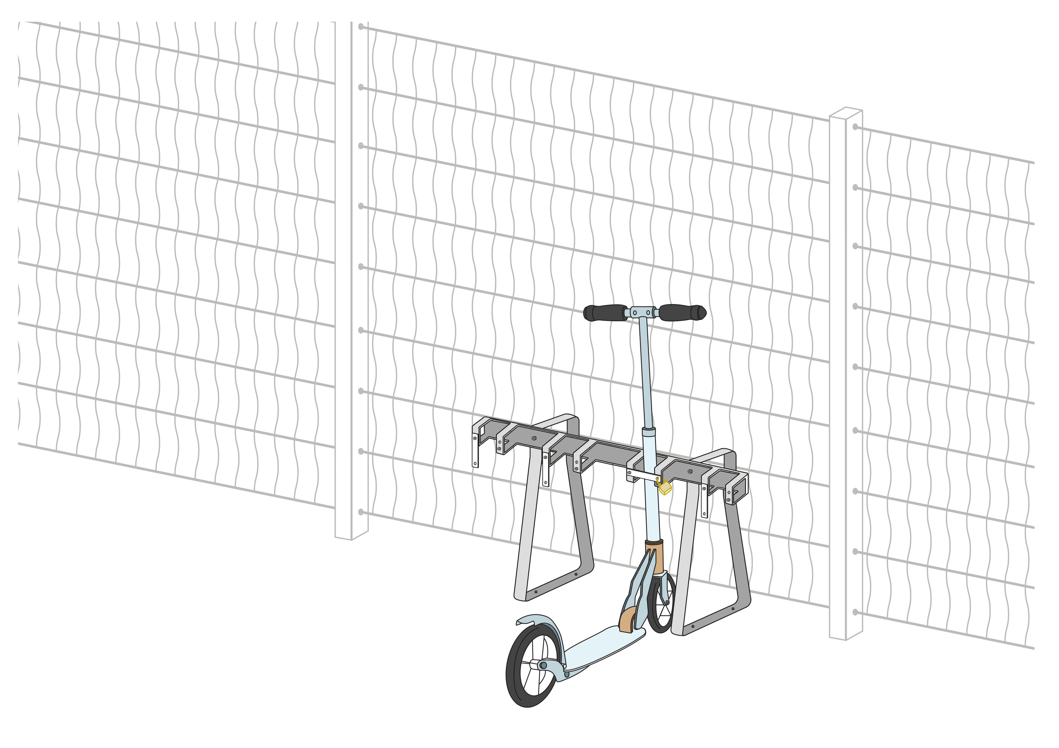 Support pour trottinettes avec 4 places de stationnement verrouillables
