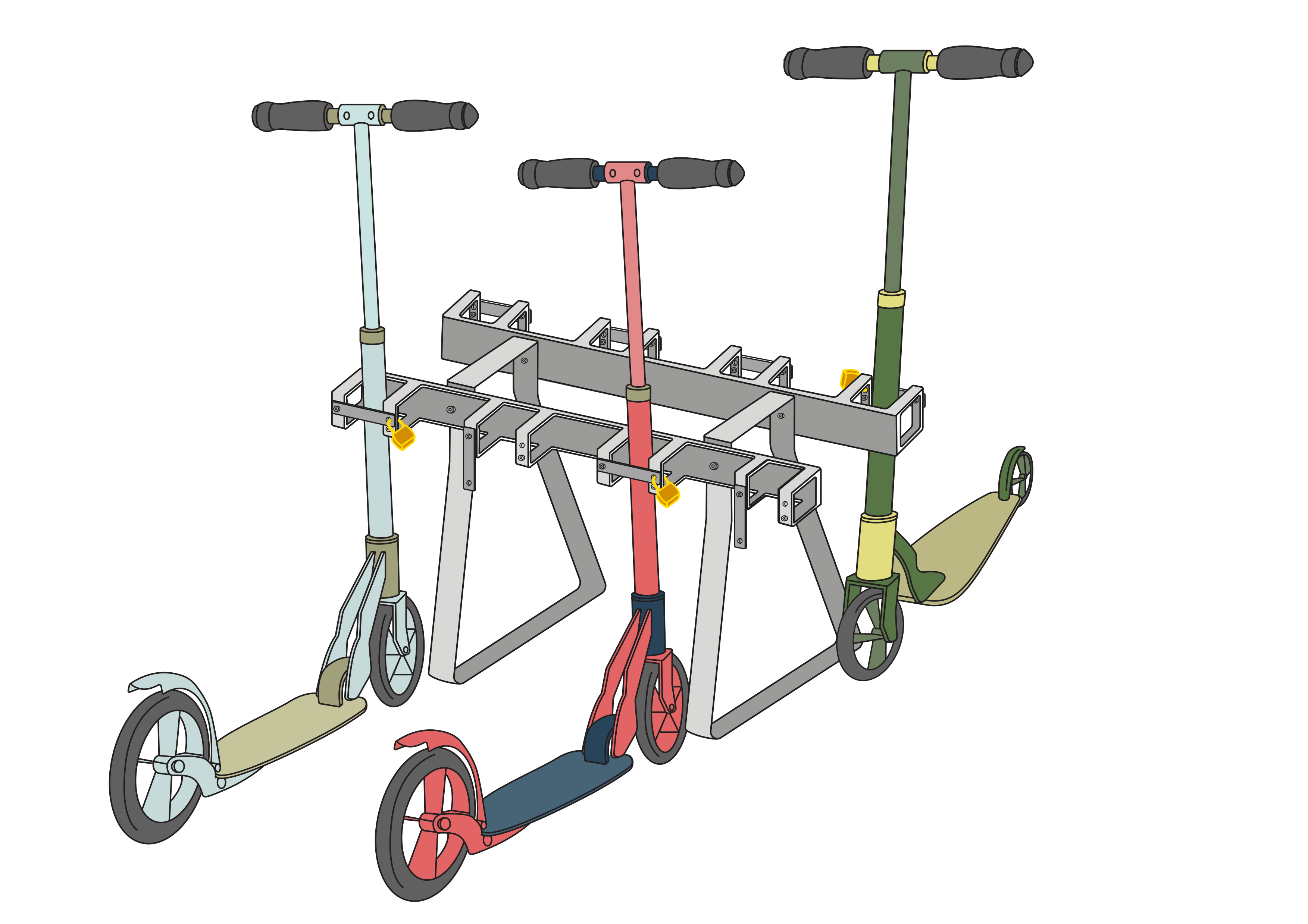 Support pour trottinettes avec 8 places de stationnement verrouillables double face