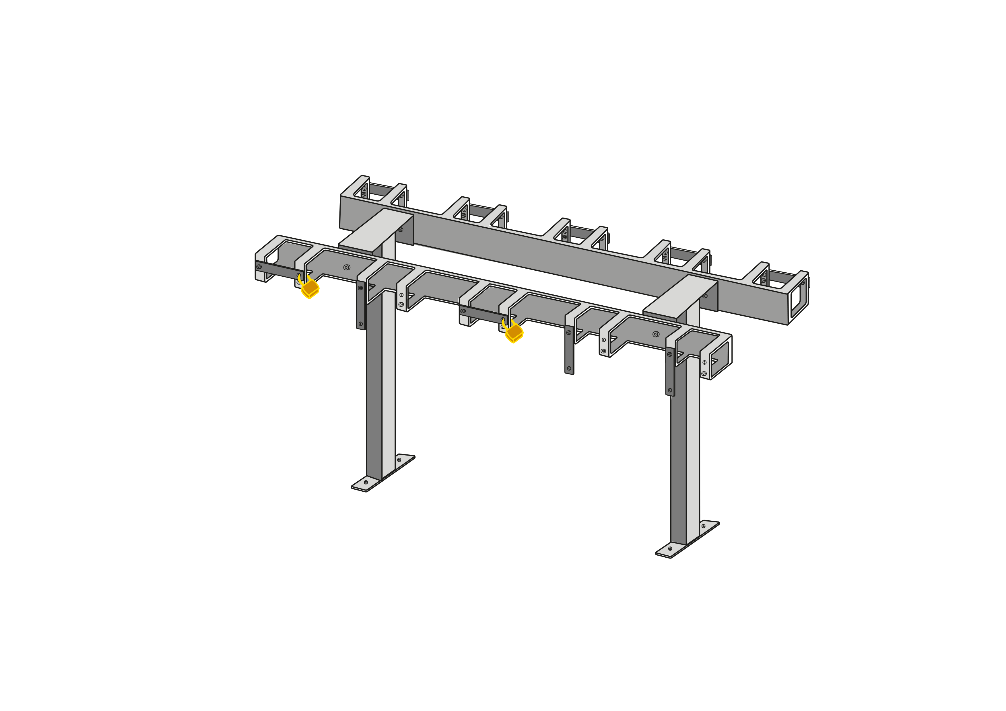 Support pour trottinettes avec 10 places de stationnement verrouillables pour e-trottinettes et trottinettes à pédales double face, (pose libre ou à sceller dans le sol)