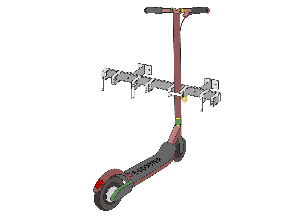 Support pour trottinettes avec 4 emplacements verrouillables pour les trottinettes électriques et les trottinettes à pédales